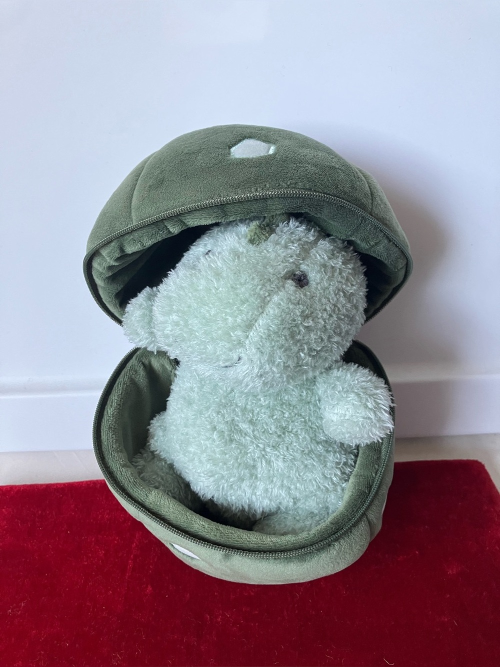 Elegant Baby Dinosaur Egg Plush Toy Sage Green Stuffed Animal Dino Zipper Shell.
